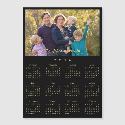 2026 Family Name Photo Calendar Personalized Card Magnetkarte (Vorderseite)