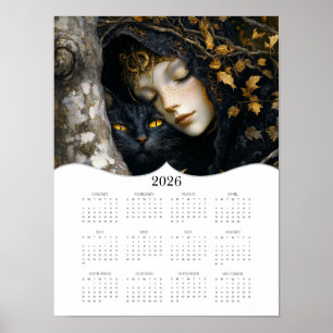 2026 Fantasy Lady Cat Full Year Wall Calendar Poster
