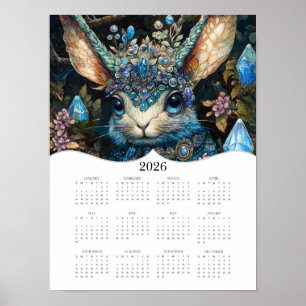 2026 Fantasy Rabbit Full Year Wall Calendar Poster