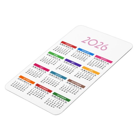 2026 - Farbiger Kalender Magnet (Linke Seite)