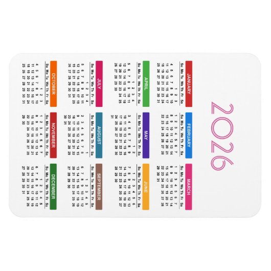 2026 - Farbiger Kalender Magnet (Horizontal)