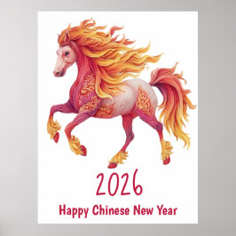 2026 Feuriges Pferd – Frohes chinesisches Neujahr Poster