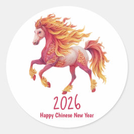 2026 Feuriges Pferd – Frohes chinesisches Neujahr Runder Aufkleber