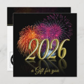 2026 Fireworks Gold Happy New Year | Gift Card (Vorne/Hinten)