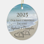 2026 First Christmas Engaged Beach Hearts Initials Keramik Ornament (Links)