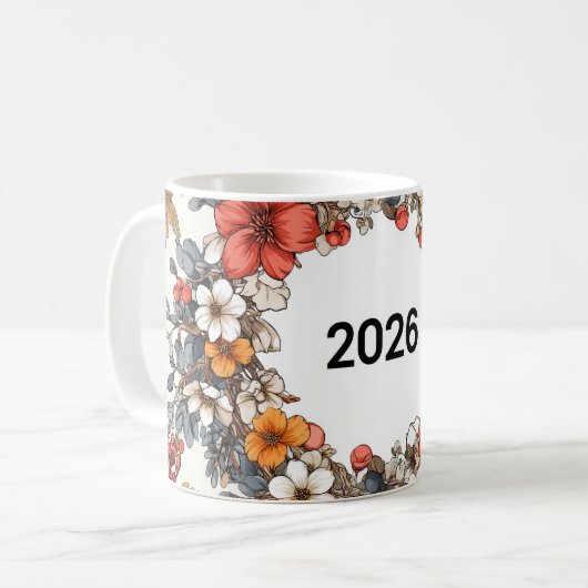 🌸☕ “2026 Floral Bloom” Mug 🌿✨ Kaffeetasse (Vorderseite Links)