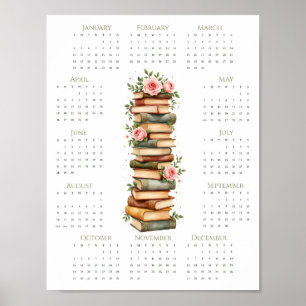 2026 Floral Buchliebhaber-Kalender 1-Seite-Wanddru Poster
