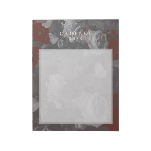2026 Floral Chic Artistic Typography Brick Red Notizblock (Rotiert)