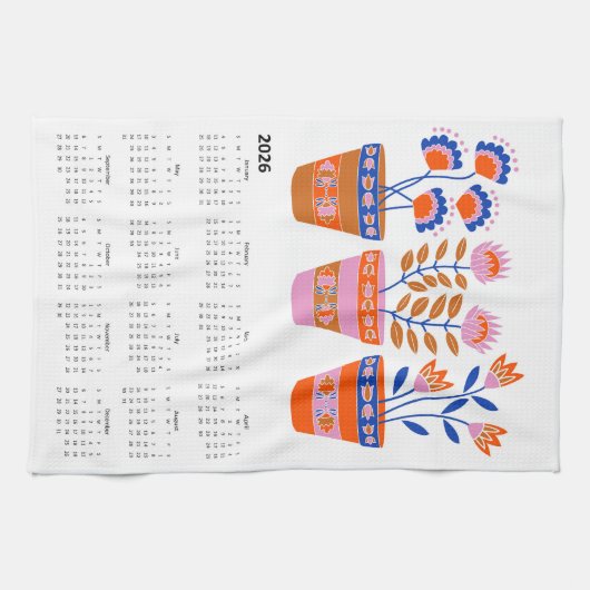 2026 Folk Art Blume Pot Calendar Geschirrtuch (Horizontal)