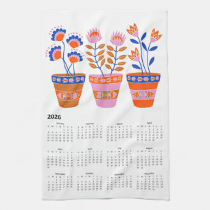 2026 Folk Art Blume Pot Calendar Geschirrtuch