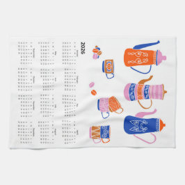2026 Folk Art CottageCore Kaffeepause Kalender Geschirrtuch