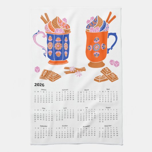 2026 Folk Art - Hauptthema Hot Chocolate Calendar Geschirrtuch (Vertikal)