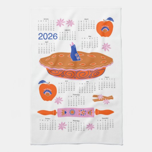 2026 Folk Art Kernstück Apple Pie Kalender Geschirrtuch (Vertikal)