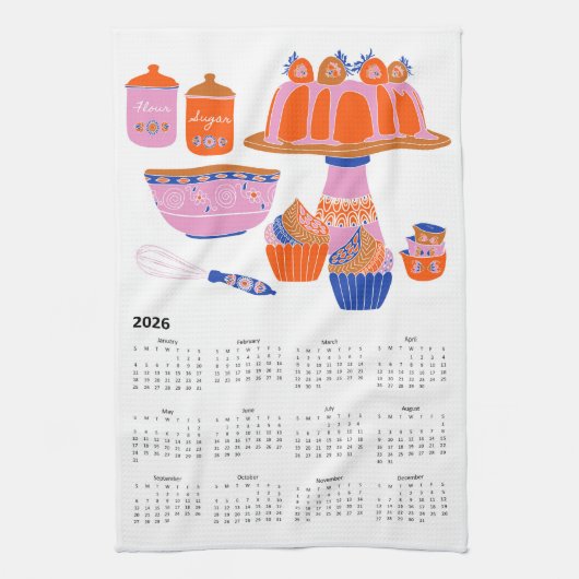 2026 Folk Art Kernstück Kuchen Backkalender Geschirrtuch (Vertikal)
