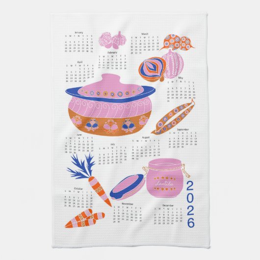 2026 Folk Art Tagungszentrum Casserole Kalender Geschirrtuch (Vertikal)