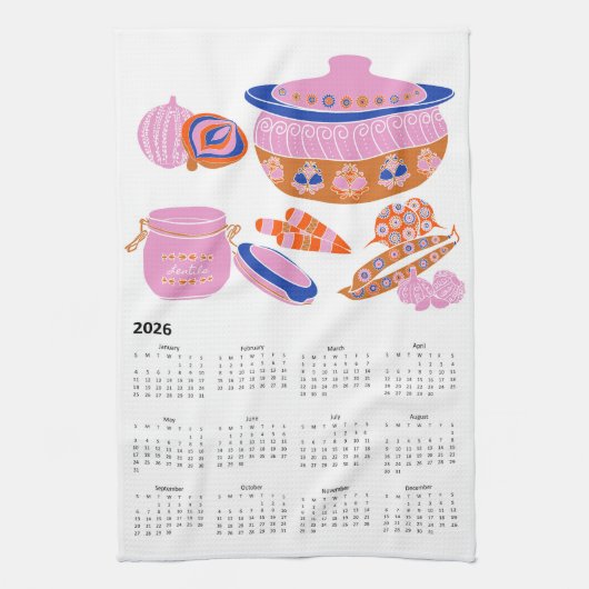 2026 Folk Art Tagungszentrum Casserole Kalender Geschirrtuch (Vertikal)