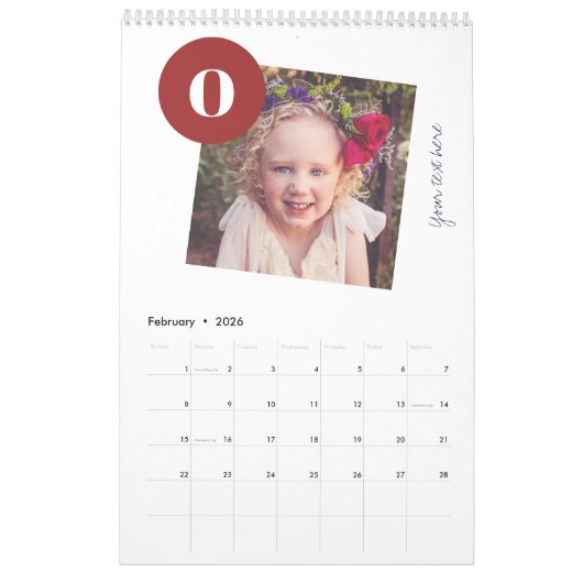2026 Foto Collage mit Monogramm bordeauxrot Kalender (Feb 2026)