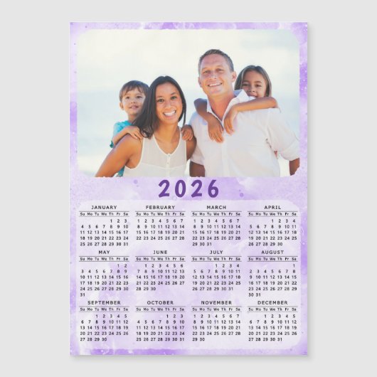 2026 Foto der Kalenderfamilie Lila Kühlschrankmagn Magnetkarte (Vorderseite)