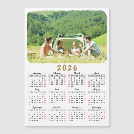 2026 Foto Kalender Magnet Modernes Rotes Schwarz-w (Vorderseite)
