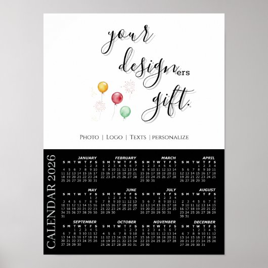 2026 Foto-Kalender Vorlage, groß / Schwarz Poster (Vorne)