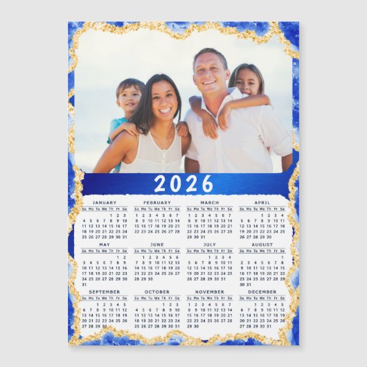 2026 Foto Magnet in Blau- und Goldfarben (Vorderseite)