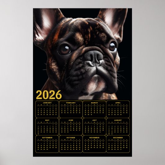 2026 French Bulldog Calendar Poster (Vorne)