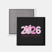 2026 Frohes Neues Jahr Bow Patch Disco Ball Magnet (Vorderseite/Rückseite)