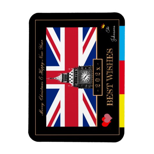 2026 Frohes neues Jahr, Britische Flagge, Big Ben Magnet (Vertikal)