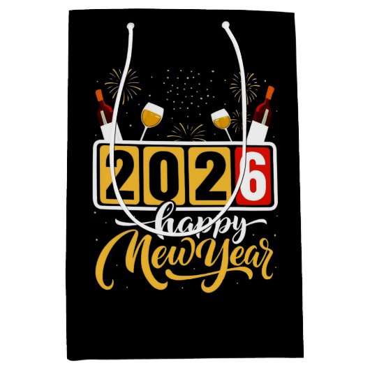"2026 Frohes neues Jahr" - Celebration Design Mittlere Geschenktüte (Vorderseite)