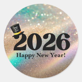 2026 frohes neues Jahr, lustiger süßer Hut glitzer Runder Aufkleber