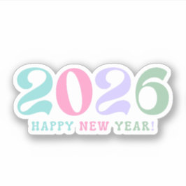 2026 frohes neues Jahr, Retro-Schrift Pastell farb Aufkleber