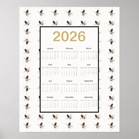 2026 Full Year Bees Calendar Poster (Vorne)
