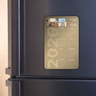 2026 Full Year Calendar Brown Personalised Photo Magnet
