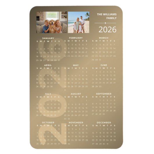 2026 Full Year Calendar Brown Personalised Photo Magnet (Vertikal)