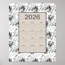 2026 Full Year Calendar Leaves Botanical Poster