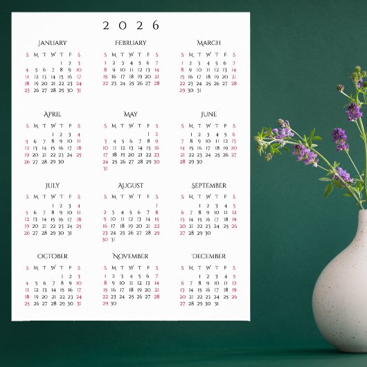 2026 Full Year Home Office Yearly Wall Calendar Poster