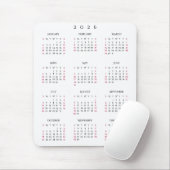 2026 Full Year Yearly Calendar Elegant Home Office Mousepad (Mit Mouse)