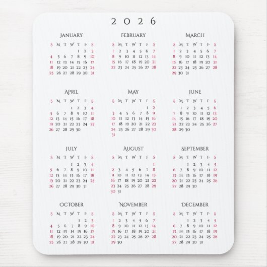 2026 Full Year Yearly Calendar Elegant Home Office Mousepad (Vorne)