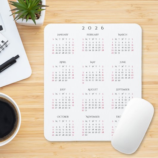 2026 Full Year Yearly Calendar Elegant Home Office Mousepad