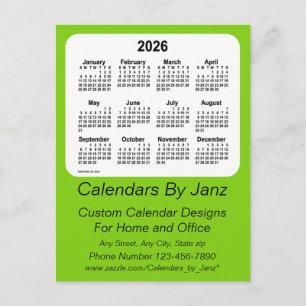 2026 Gelb Grüner Geschäfts-Kalender von Janz Postkarte