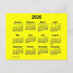 2026 Gelber Mini-Kalender von Janz Postkarte