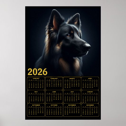 2026 German Shepherd Calendar – Bold Portrait  Poster (Vorne)