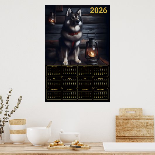 2026 German Shepherd Calendar Rustic Cabin Poster (Küche)