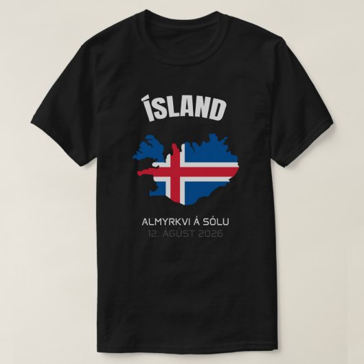 2026 Gesamter Solar Eclipse Ísland Flag T - Shirt (Design vorne)