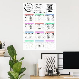 2026 Geschäft Ihr Logo QR Kalender Farbige Moder Poster