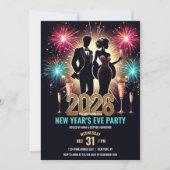 2026 Glamour Silvester Party Feuerwerke Einladung (Vorderseite)