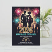 2026 Glamour Silvester Party Feuerwerke Einladung (Stehend Vorderseite)