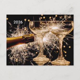 2026 Gold/Black Champagne Brillen Feiertagspostkarte