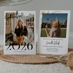 2026 Gold Coquette Schleife Foto Abschlussfeier Einladung