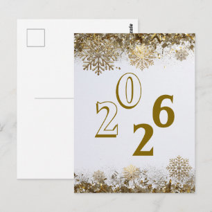 2026 Gold Glitter Schneeflocke Neujahrs-Logo Unter Postkarte